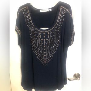 Navy Blouse with Bling